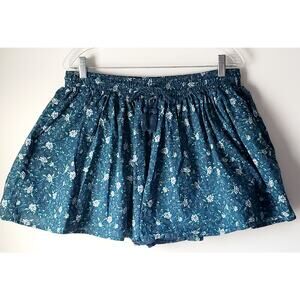 Old Navy Womrns Floral Teal Cotton Skort Soze Large Boho Feminine Cottagecore